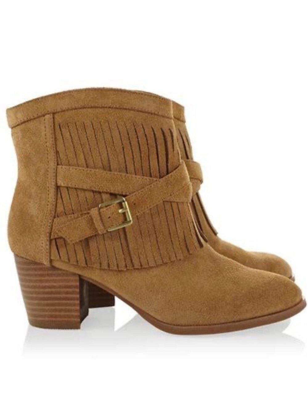 Chico’s Women’s Tan Fringe Ankle Booties with Suede Finish size 8M